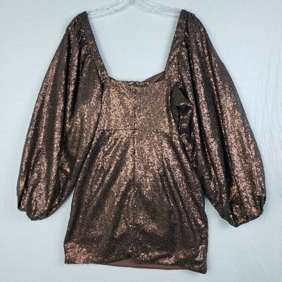 Showpo Australia Kat Long Sleeve Bodycon Mini Dress in Chocolate Sequin size 8 - Picture 9 of 16